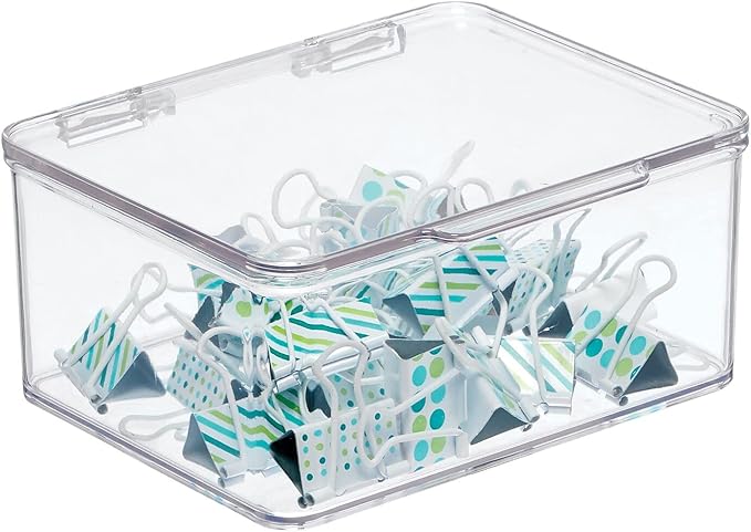 mDesign Small Plastic Home Office Storage Organizer Box Containers w/Hinged Lid by mDesign