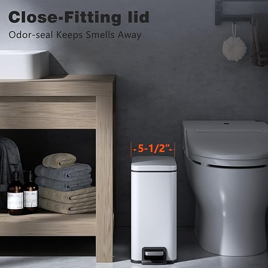 Slim Bathroom Trash Can with Lid Soft Close, 1.6 Gallon Stainless Steel Garbage - Image 2