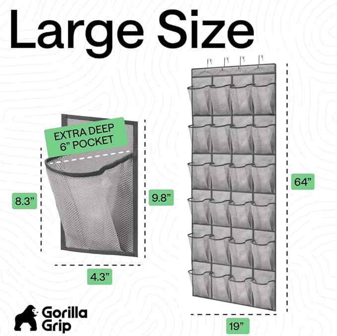 GORILLA GRIP Over the Door Shoe Organizer, 24 Extra Large Breathable Mesh - Image 7