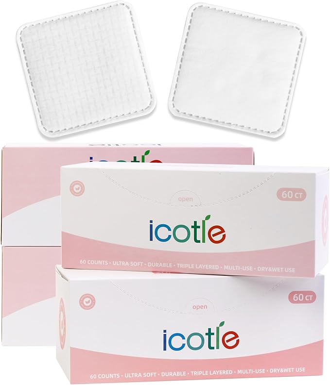 Square Cotton Pads 240 Count, Triple-Layer Design, Lint-Free & Durable by icotle