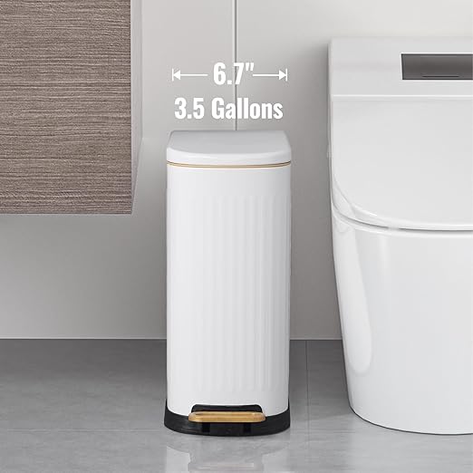 Slim Bathroom Trash Can with Soft Close Lid Stainless Steel Garbage Can Step - Image 2