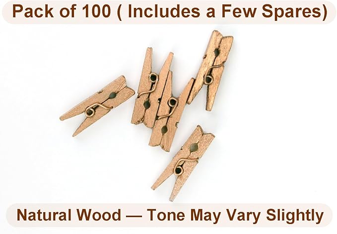 LWR CRAFTS Wooden Mini Clothespins 100 Per Pack 1" 2.5cm - Image 6