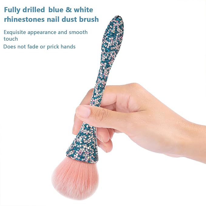 WOKOTO 1pcs Blue Shiny Rhinestone Nail Art Dust Brushes - Image 4