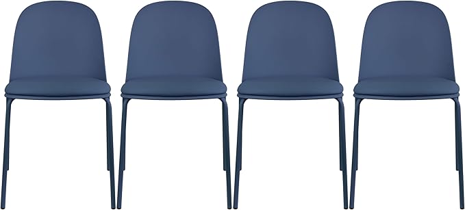 2xhome Parent Modern Stackable Armless Dining Chair | Plastic Shell Seat with Metal Legs | Indoor or Outdoor Use | Home Kitchen Patio (4, Blue, Padded Seat) by 2xhome