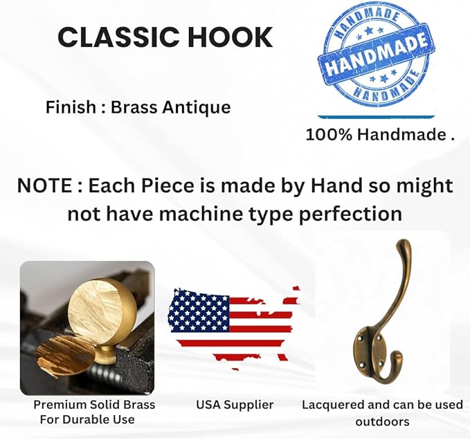 Soild Brass Wall Hooks for Hanging, Antique Brass Coat Hooks Wall Mounted - Image 2