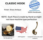 Soild Brass Wall Hooks for Hanging, Antique Brass Coat Hooks Wall Mounted - Image 2