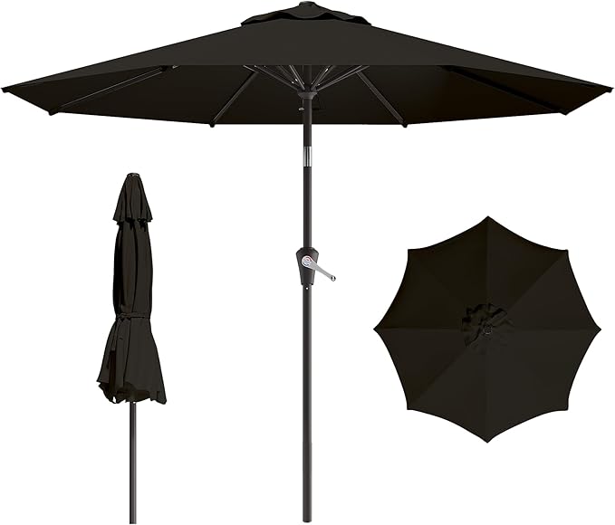AreShark 9 FT Patio Umbrella for Outdoor, Outdoor Umbrella with Push Button Tilt and Crank, Outdoor Patio Umbrellas with 8 Sturdy Ribs for Market, Garden, Deck, Backyard, Pool (Classic Black) by Unknown