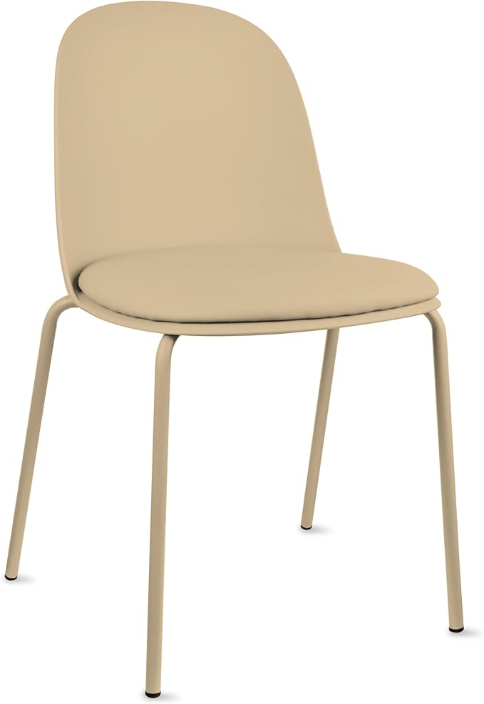 2xhome Parent Modern Stackable Armless Dining Chair | Plastic Shell Seat with Metal Legs | Indoor or Outdoor Use | Home Kitchen Patio (1, Beige, Padded Seat) - Image 4