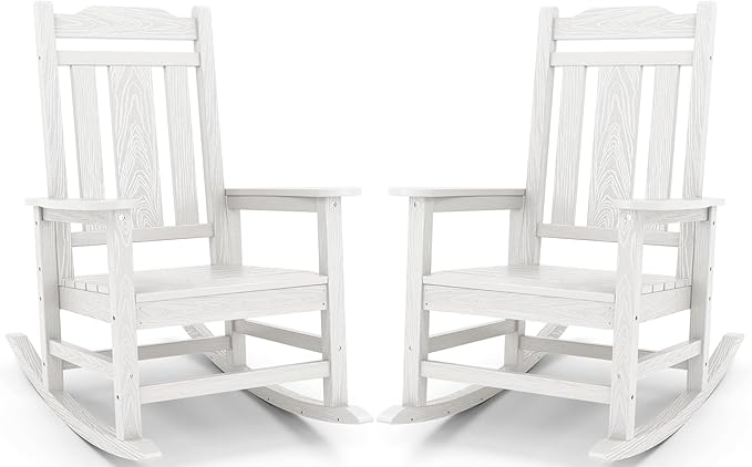 SERWALL Oversized Outdoor Rocking Chair Set of 2, HDPE Outdoor Rocking Chair for Adults, White by SERWALL
