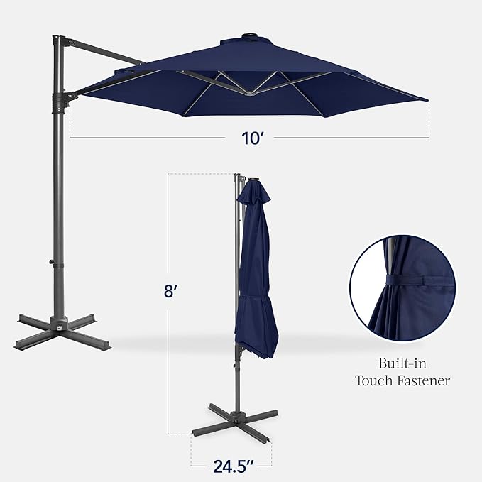 Best Choice Products 10ft Offset Cantilever Hanging Market Patio Umbrella, Smooth 360° Rotation, 8 Sturdy Ribs, Easy Adjustment - Navy Blue - Image 2