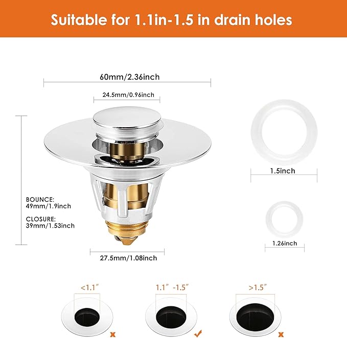 Universal Bathroom Sink Stopper, Basin Pop-up Bathroom Sink Drain Strainer - Image 2
