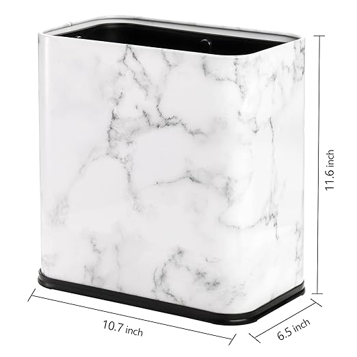 Coloch 2.4 Gallon/9L Rectangle Marble Print Metal Trash Can, Stainless Steel - Image 2