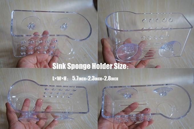 AMUONTY Sponge Holder for Kitchen Sink Suction, Plastic Sink Brush Sponge Caddy - Image 7