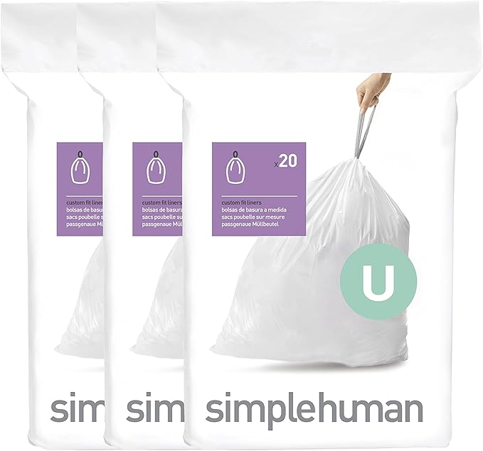 simplehuman Code U 60 Count, Dispenser Pack Custom Fit Liners, Drawstring Trash by Simplehuman