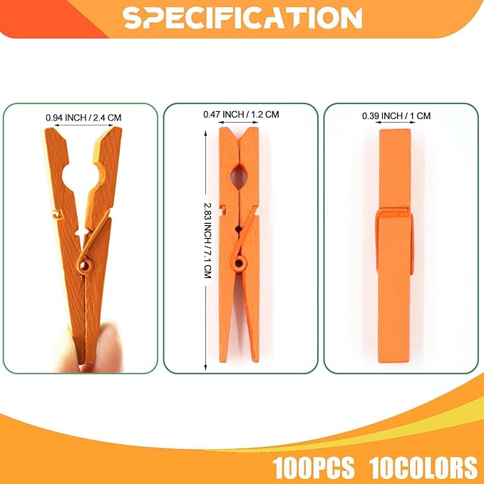 100 Pack Colored Clothespins Wooden 2.9 Inch, Clothing Pins Clips - Image 7
