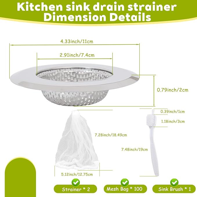 2pcs Sink Strainer for Most Kitchen Sinks Drain, Upgrade Stainless Steel - Image 2