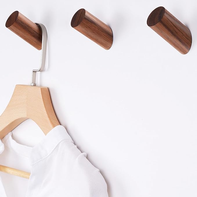 Wood Wall Hooks, 3 Pack Rustic Coat Hook Wall-Mounted, Decorative Hooks by Felidio