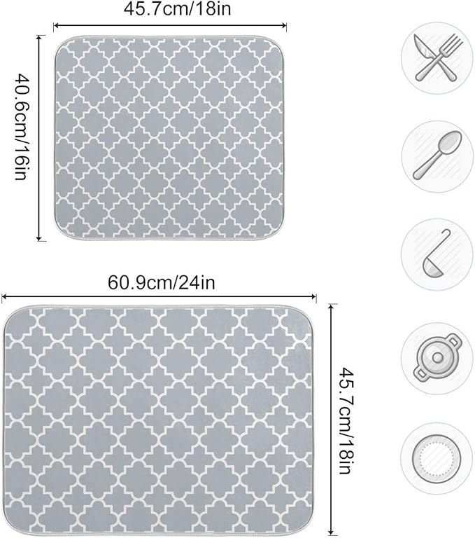 Super Absorbent Dish Drying Mat, Microfiber Fast-Drying Dish Mat, Kitchen Dish - Image 3
