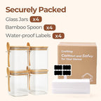 ComSaf 0.8 Qt Glass Jars with Bamboo Lids & Spoons Set of 4, Square Glass - Image 8