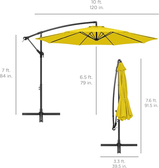 Best Choice Products 10ft Offset Cantilever Hanging Market Patio Umbrella, 8 Sturdy Ribs, Easy Adjustment - Yellow - Image 7