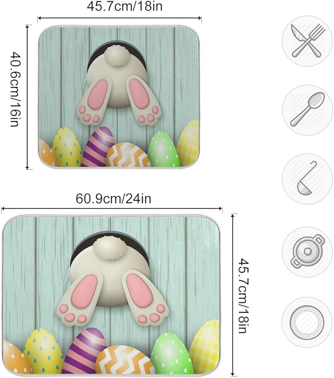 Happy Easter Eggs Bunny Tail Dish Drying Mat 18x24 - Image 3