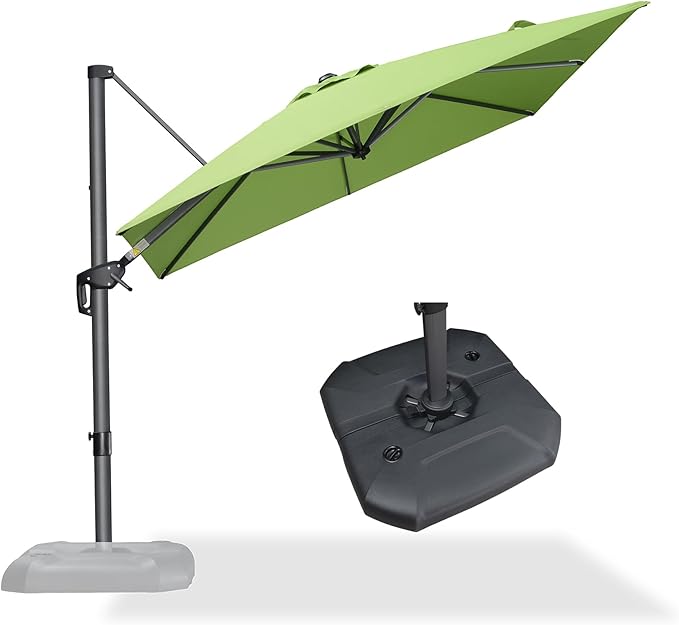 PURPLE LEAF 8 Feet Square Cantilever Umbrella Patio Umbrella with Base Outdoor Umbrella Aluminum Offset with 360-degree Rotation for Garden Deck Pool Patio Apple Green by PURPLELEAF