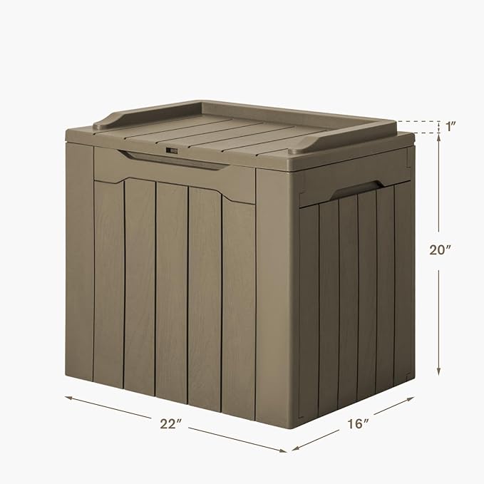 JUMMICO 31 Gallon Resin Deck Box Waterproof Indoor Outdoor Storage Boxes for Patio Furniture Cushions and Garden Tools (Light Brown) - Image 8