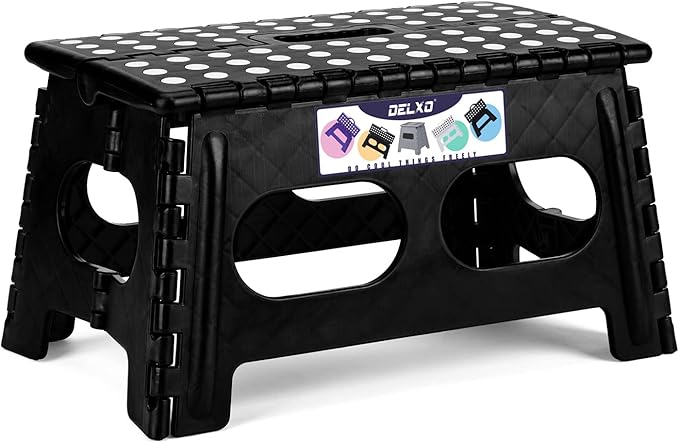 Delxo Folding Step Stool for Kids and Adults,15-Inch Extra Wide 9 Inch Height Heavy Duty Stepping Stool More Safe and Comfortable Non Slip Foldable Step Stool Black by Delxo