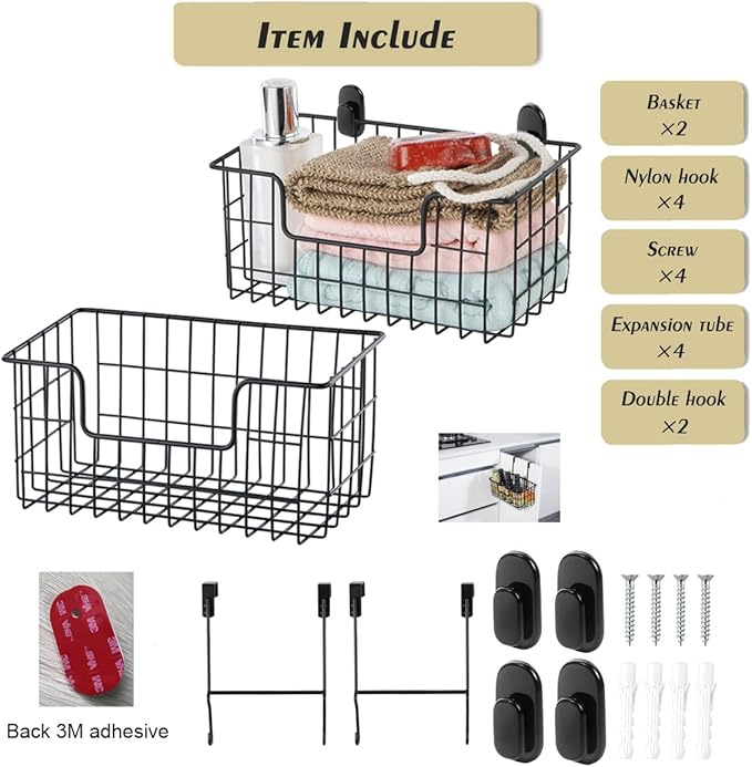 Wire Storage Basket 2 Packs, Wall Mounted Kitchen Bathroom, Hanging Cabinet - Image 4