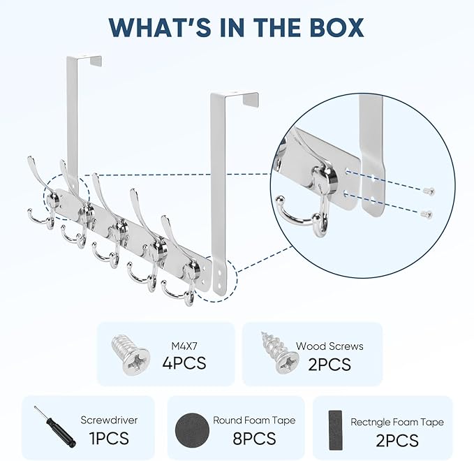 TICONN Over The Door Hooks, 5 Heavy Duty Tri Coat Rack All Metal Coat Hanger - Image 5