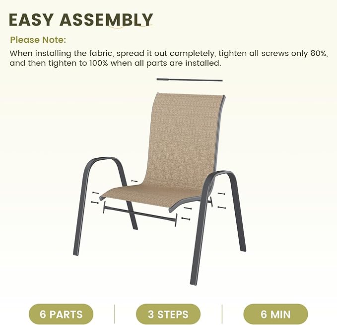 UDPATIO Patio Chairs Set of 4, Stackable Outdoor Dining Chairs with High Back, Breathable Outdoor Chair All Weather Textilene Fabric, 350LBS Capacity for Garden/Backyard (Brown) - Image 7