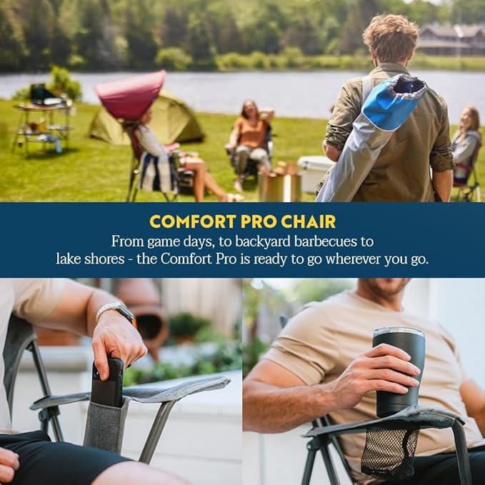 GCI Outdoor Comfort Pro Camping Chair | Collapsible Folding Chair with Durable Armrests, Drink Holder & Portable Carry Bag — Heathered Royal - Image 5