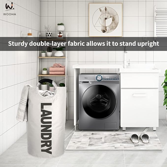 WOOHA 125L Large laundrybasket, Collapsible laundry hamper, Tall Clothes - Image 3
