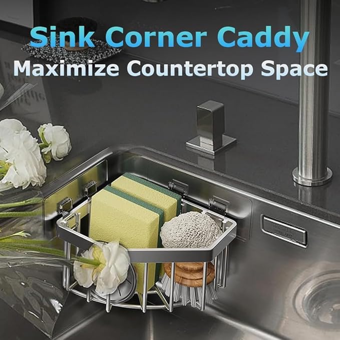 Sponge Holder Corner Sink Caddy Sink Organizer - Image 4