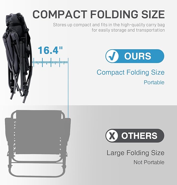 EVER ADVANCED Oversized Folding Rocking Camping Chair, Padded Portable Rocker Chairs for Patio, Lawn and Outdoors, Heavy Duty Hard Armchair for Adults Supports 400lbs, Black - Image 5