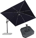 PURPLE LEAF 10 Feet Patio Umbrella with Base Outdoor Patio Solar Powered LED Swivel Square Umbrella Aluminum Offset Umbrella with 360-degree Rotation for Garden Deck Pool Patio, Navy Blue by PURPLELEAF