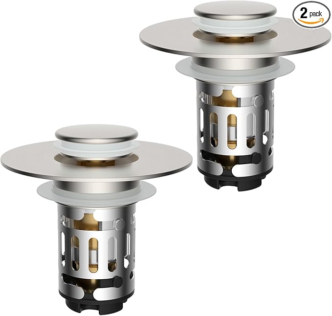 Hibbent 2 Pack Upgraded 3 in 1 Bathroom Sink Drain Strainer, Universal Pop Up by Hibbent