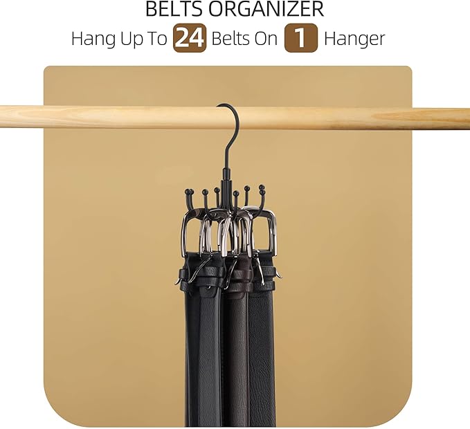 ZEDODIER Belt Hanger, 2 Pack Rotatable Belt Rack Closet Accessories Organizer - Image 3