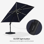 PURPLE LEAF 10 Feet Patio Umbrella with Base Outdoor Cantilever Solar Powered LED Square Umbrella Aluminum Offset Umbrella with 360-degree Rotation for Garden Deck Pool Patio Navy - Image 7