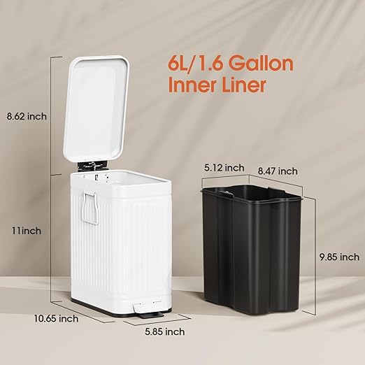 Small Bathroom Trash Can with Lid Soft Close, 6L / 1.6 Gallon Stainless Steel - Image 6