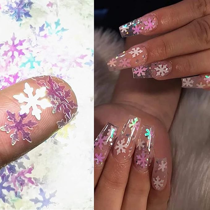 Snowflake Glitter Nail Art Sequins, 3D Christmas Snowflake Sparkly Flakes Design - Image 4