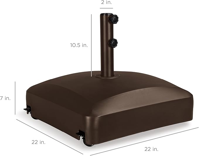 Best Choice Products 123lb Capacity Fillable Mobile Umbrella Base Heavy Duty Market Stand for Patio, Deck, Poolside w/ 4 Wheels, 2 Locks, 2 Knobs, Wind-Resistant Design - Bronze - Image 7