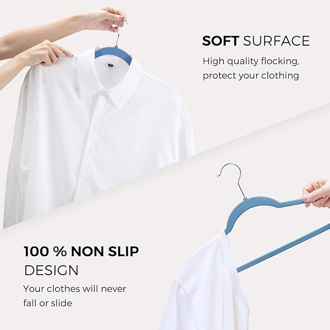 HOUSE DAY Premium Velvet Hangers 50 Pack Blue, Non-Slip Flocked Felt Hangers - Image 5