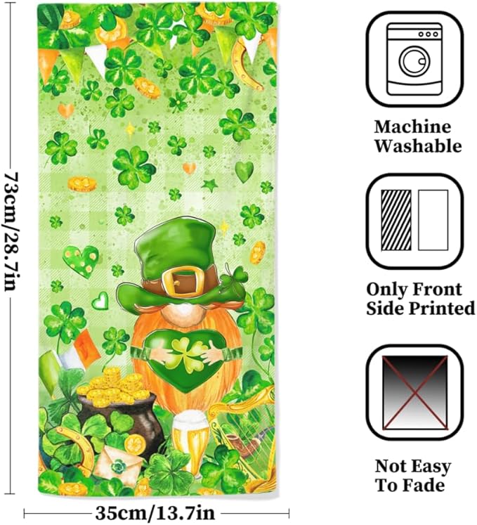 St Patrick's Day Hand Towels, 2 Packs Clover Leaves Spring Bathroom Hand Towels - Image 2
