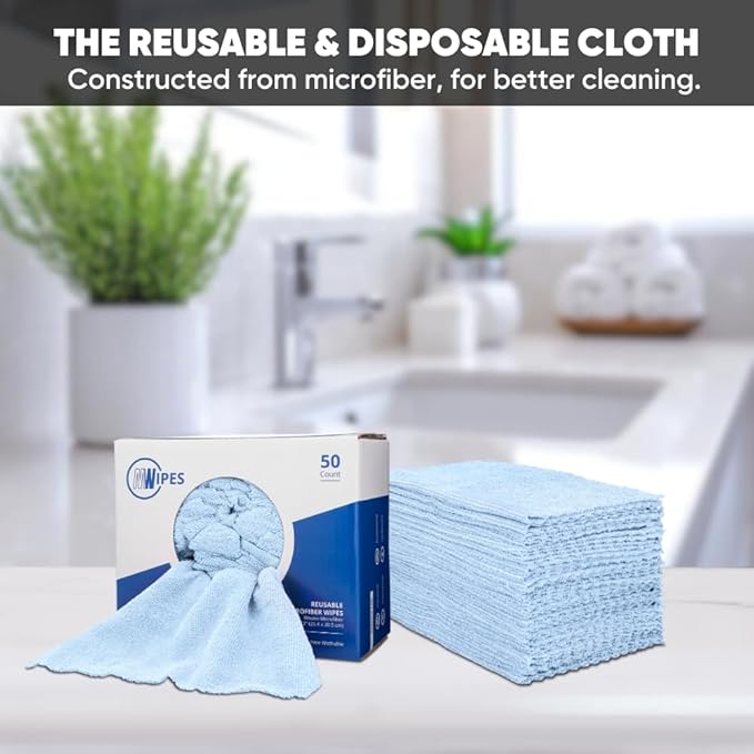 Blue Microfiber Shop Towels | MWipes Reusable Shop Rags | 50 Rags in a Box | - Image 2