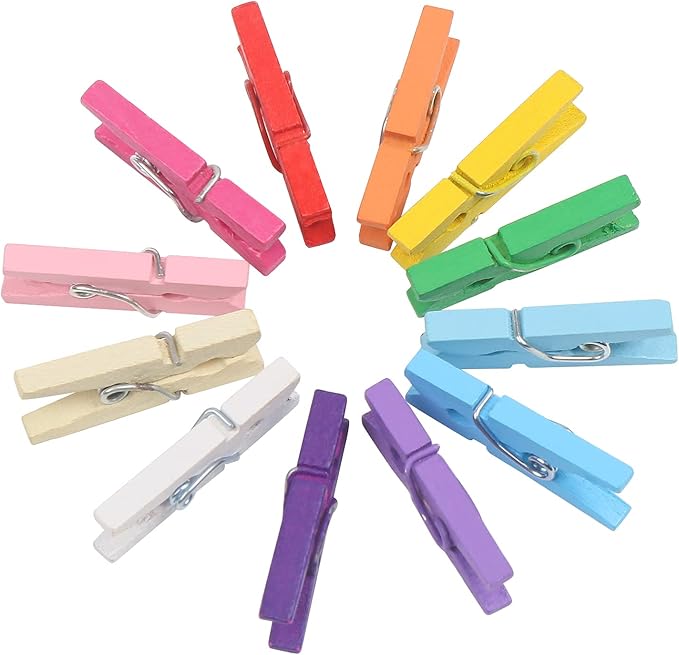 KIMOBER 200pcs Mini Wooden Clothespins, Mixed Colored Small Craft Peg Pins Clips - Image 4