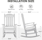 Devoko HDPE Rocking Chair Plastic Outdoor Indoor Patio Rocker Chair High Back All Weather Rocker for Patio Backyard Porch Garden (White) - Image 3