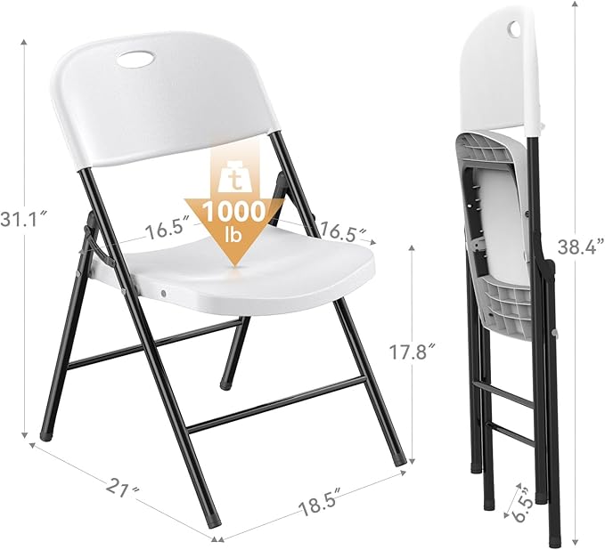 Nazhura 350 Weight Limit Heavy Duty Plastic Folding Chair with Reinfoced Steel Frame for Indoor and Outdoor, Wedding, Party, Restaurant, Meeting Room, Patio and Garden (White, 4 Pack) - Image 3