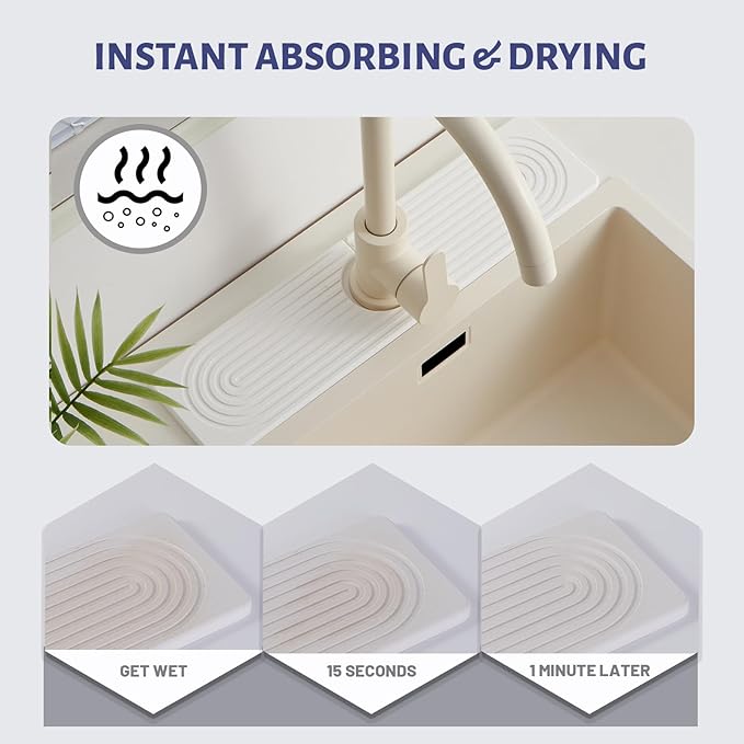 Stone Faucet Mat for Kitchen Sink，Super Absorbent Diatomite Fast Drying Stone - Image 3