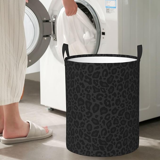 Black Leopard Print Laundry Hamper Bag - Image 6